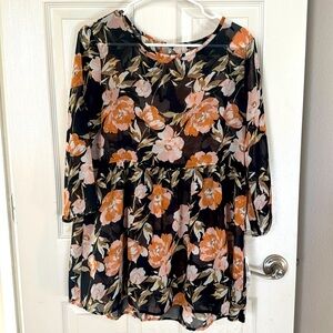 Black Floral Babydoll Top
